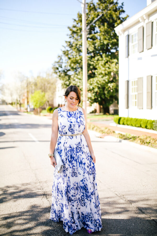 Cobalt Blue White Floral Print